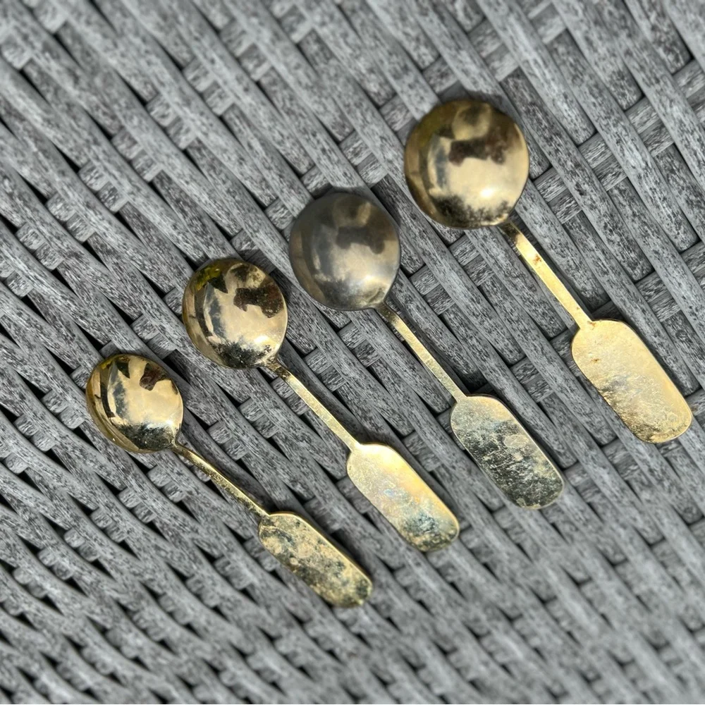 Winged Bird Traditional Asian Style Gold Plated Teaspoons Flatware Set Of 4